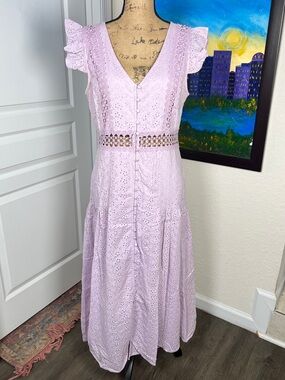 miami Lavender Eyelet Maxi Dress with Waist Cutout